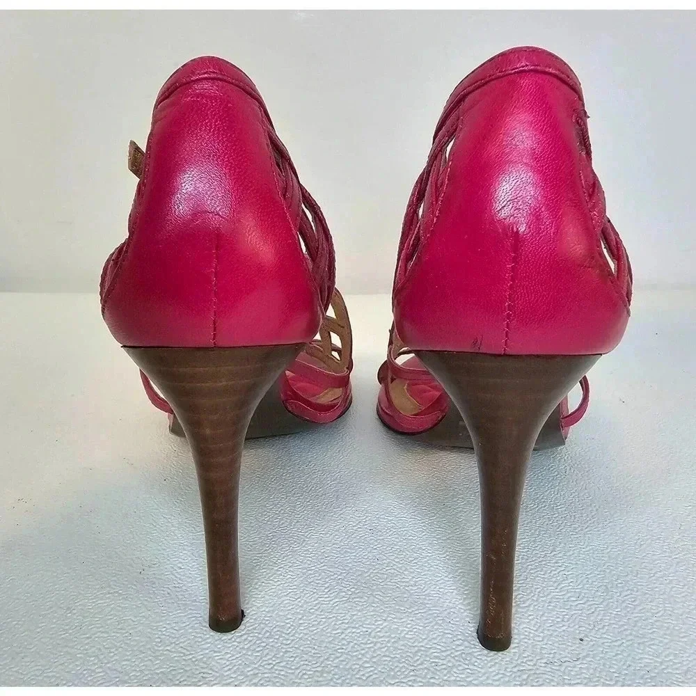 Lauren Ralph Lauren SYDNEY Leather Strappy Spike Heel Sandals HOT PINK Size 6.5 - Picture 7 of 9